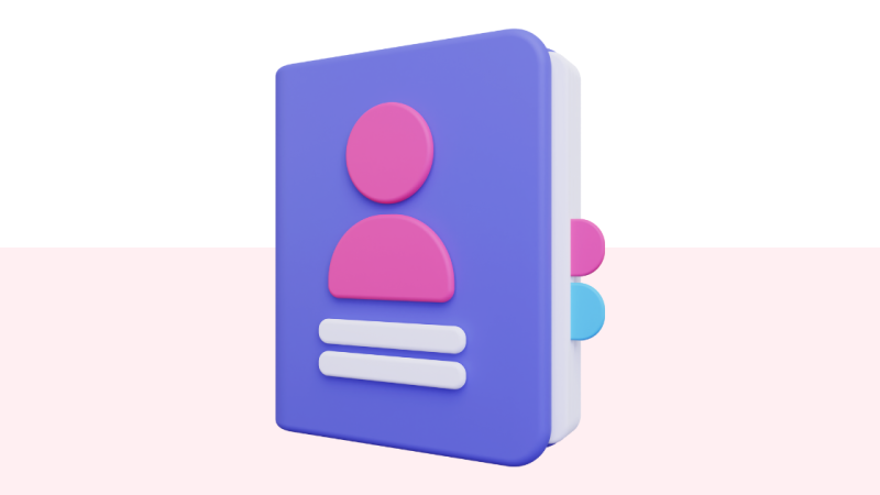 A simple stylized graphic of a contacts book.