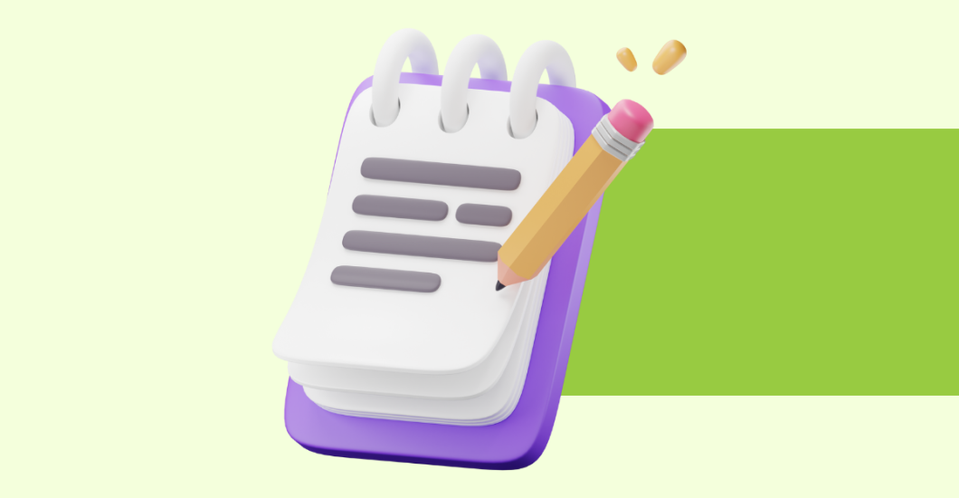 A simple stylized graphic of a notepad and pencil.
