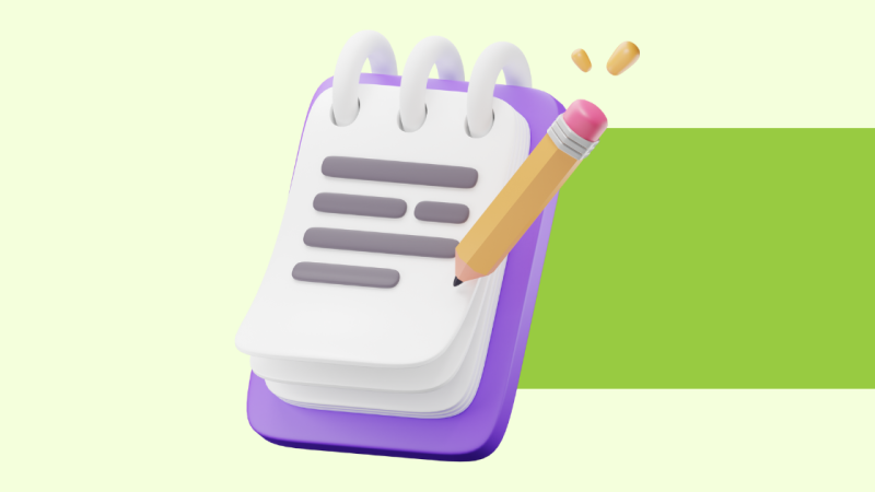 A simple stylized graphic of a notepad and pencil.