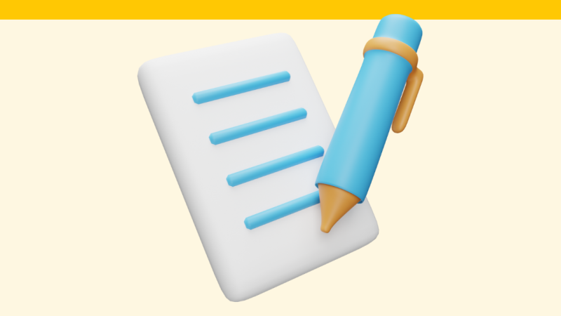 A simple stylized graphic of a pen and writing pad.