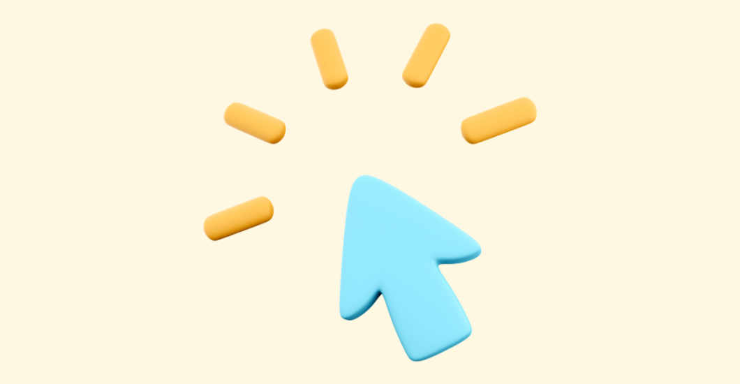 A simple stylized graphic of an arrow with click action lines.