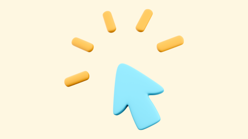 A simple stylized graphic of an arrow with click action lines.