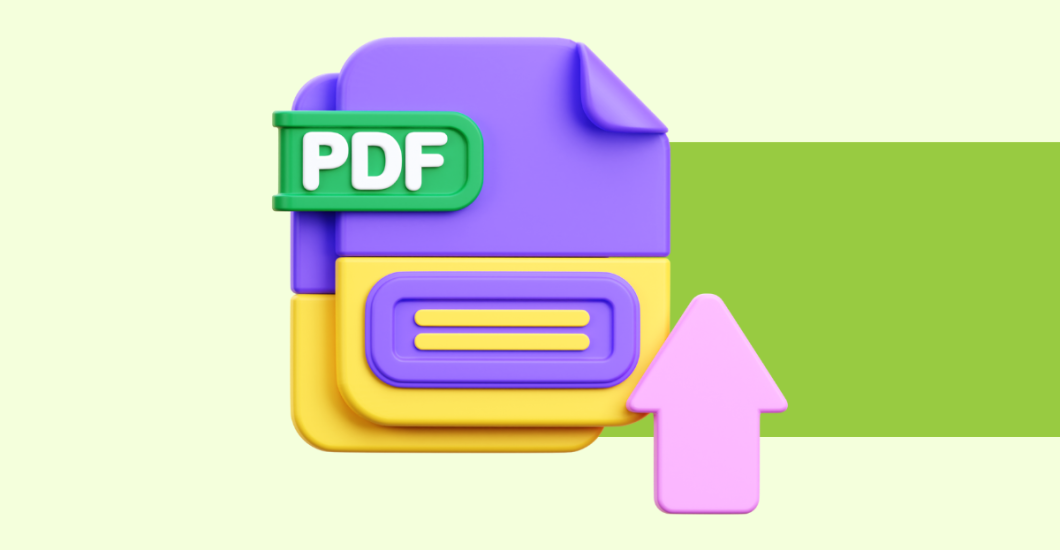 A simple stylized depiction of a PDF being uploaded.