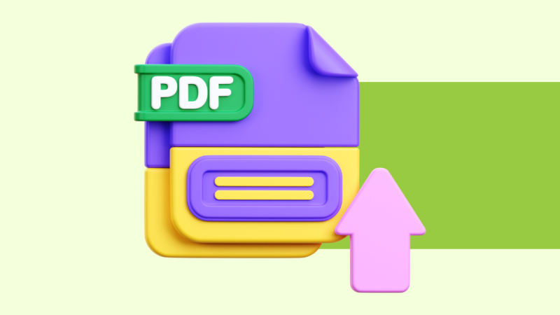 A simple stylized depiction of a PDF being uploaded.