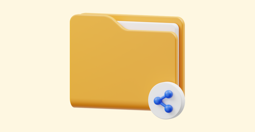 A simple stylized graphic of a computer folder with a share icon.