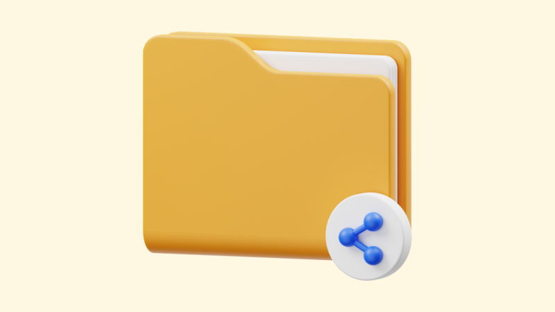 A simple stylized graphic of a computer folder with a share icon.