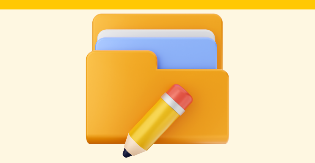 A simple stylized graphic depicting a folder of ready-made content.