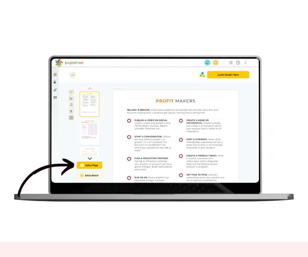 A screenshot showing where to click to add a DIY page to a product.