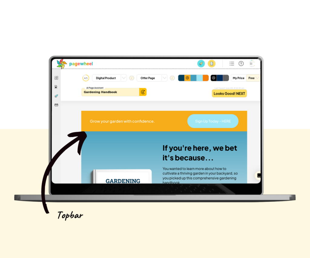 An annotated screenshot showing the topbar section.