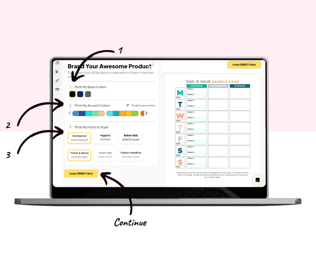 A screenshot showing how to use the branding stage of the product builder.
