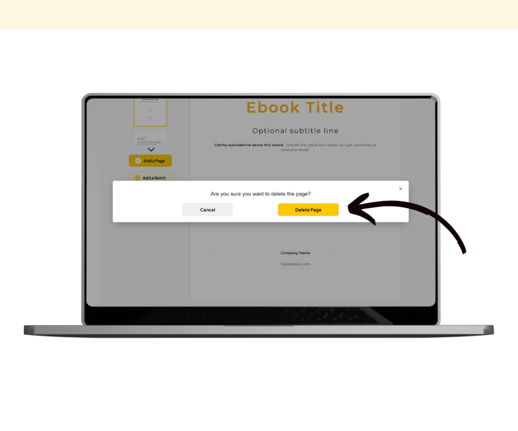 A screenshot showing how to confirm deleting a page.