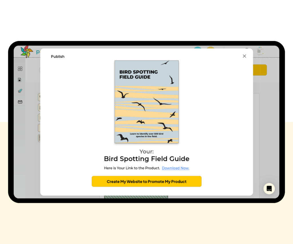 A screenshot of the box shown after publishing a product.