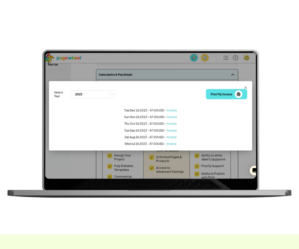 A screenshot of the invoice transaction list.