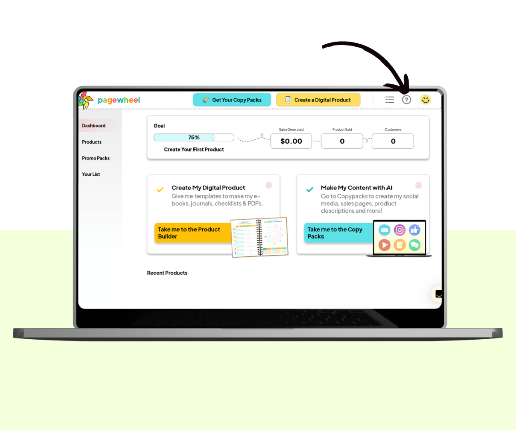 A screenshot showing how to access account settings in Pagewheel.