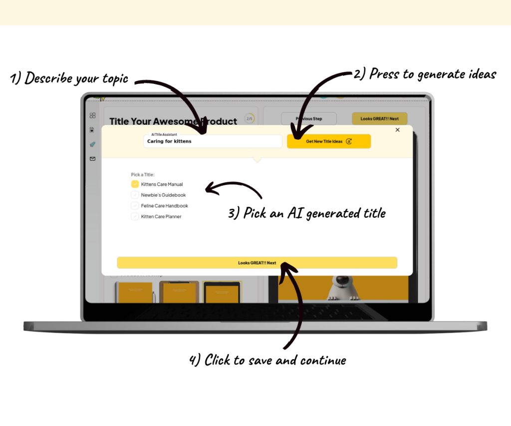 A screenshot showing how to use the AI title tool.