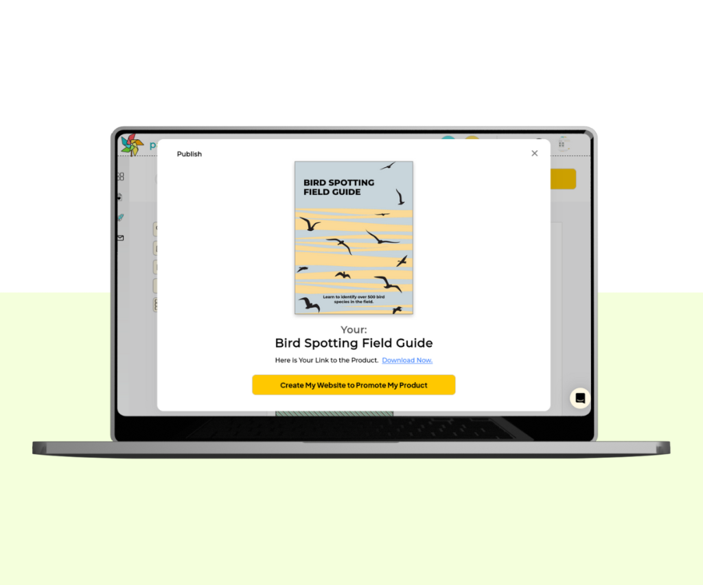 A screenshot of the box shown after publishing a product in Pagewheel.