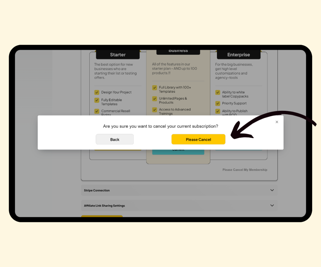A screenshot showing how to confirm a subscription cancellation.