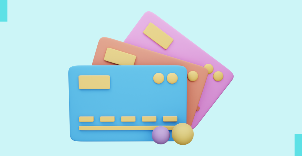 A simple stylized graphic of three credit cards.