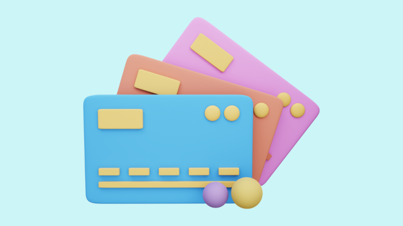 A simple stylized graphic of three credit cards.
