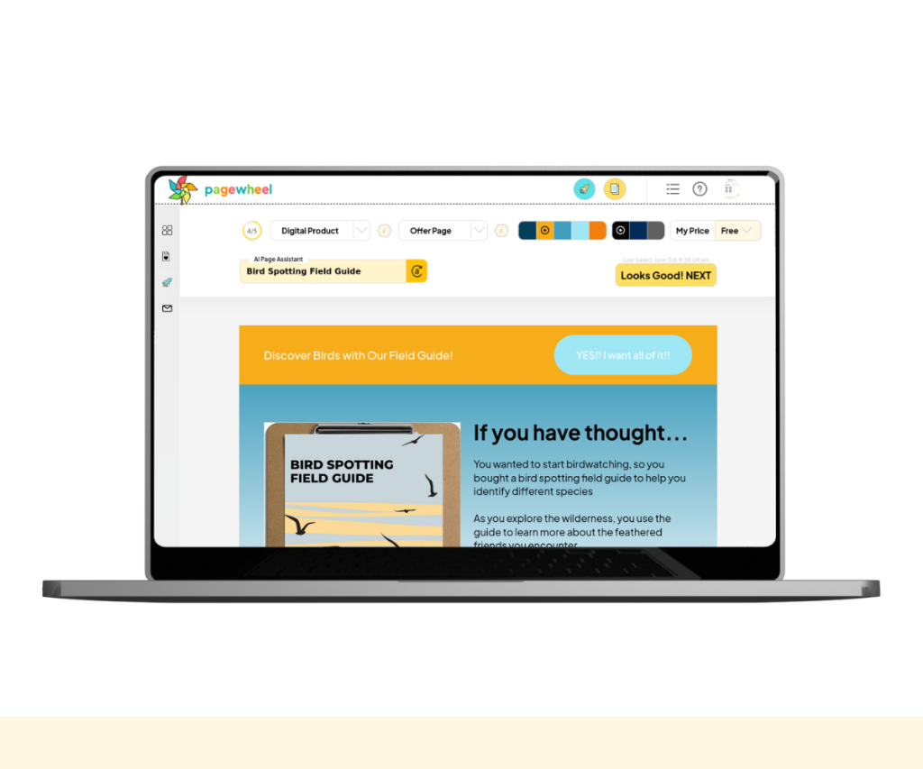 A screenshot of the Offer Page being edited.
