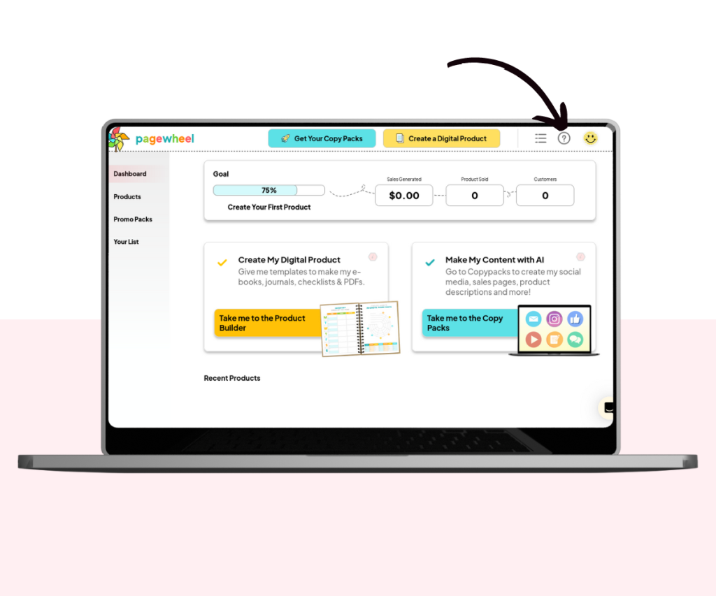 A screenshot showing how to access account settings in Pagewheel.