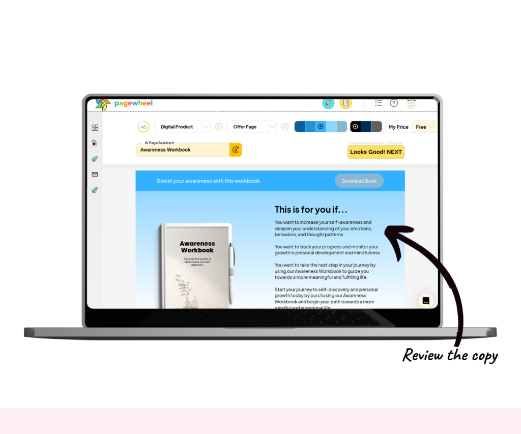 An annotated screenshot of the Offer Page in the Website Editor.