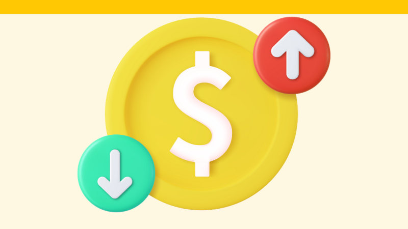 A simple stylized graphic depicting a price change.