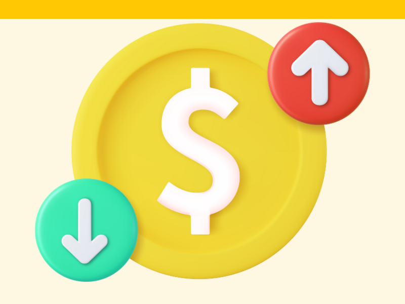 A simple stylized graphic depicting a price change.