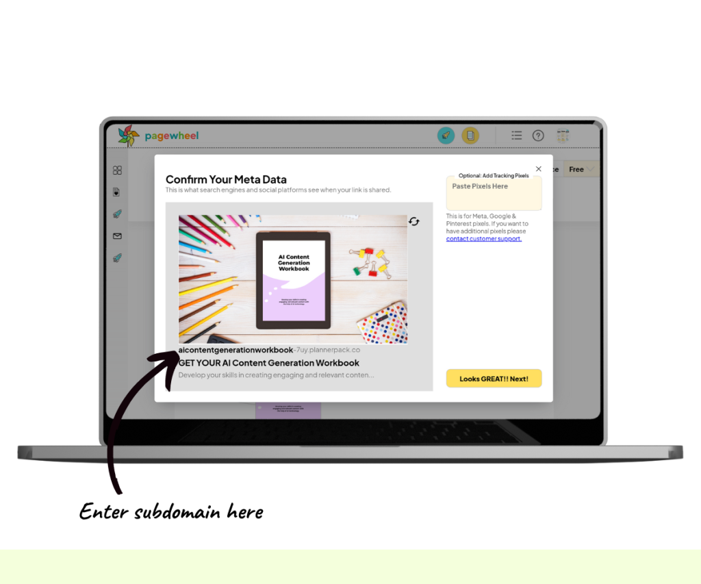 An annotated screenshot showing where to change the subdomain in the metadata box.