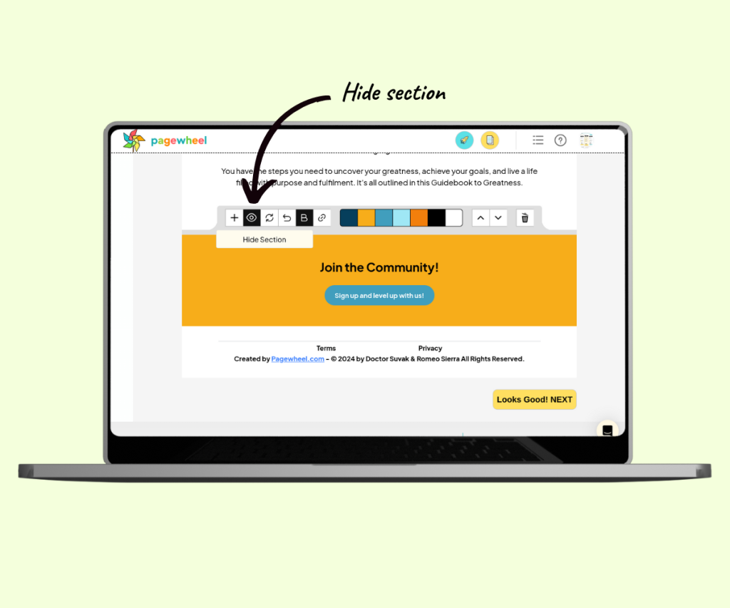 An annotated screenshot showing how to hide the community section. 