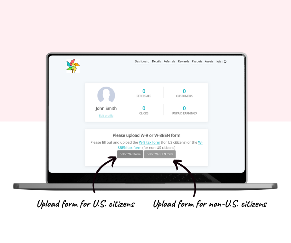 An annotated screenshot showing how to upload your tax form.