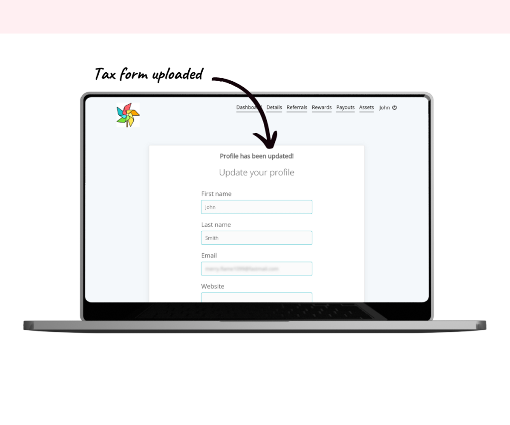 An annotated screenshot showing the confirmation message after uploading your tax form.