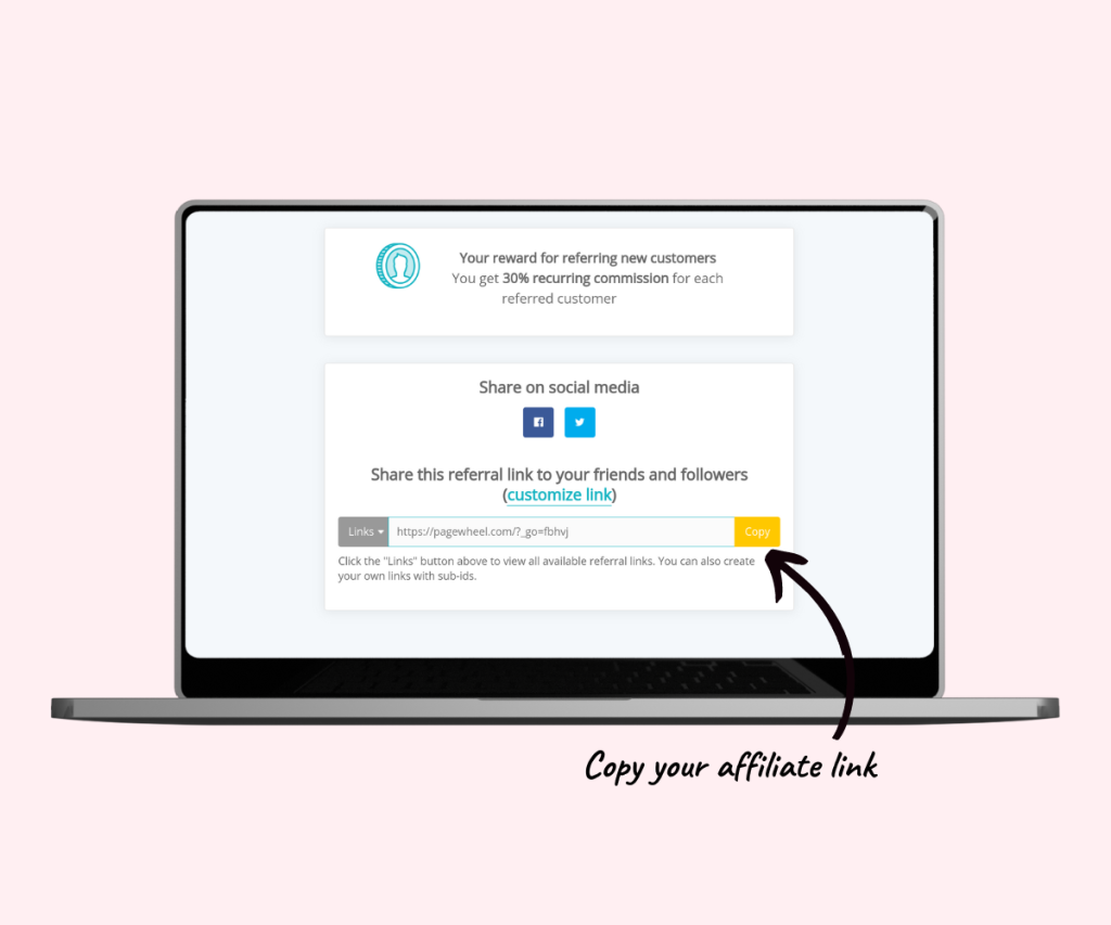 An annotated screenshot showing how to copy your affiliate link.
