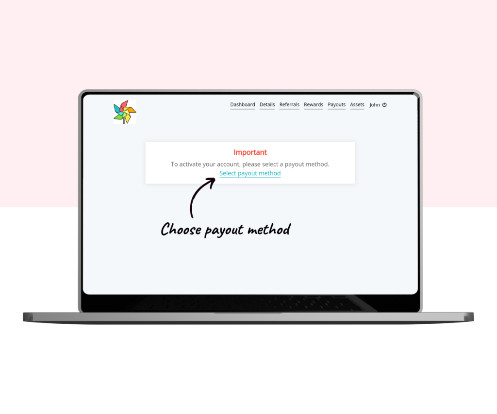 An annotated screenshot showing where to click to select a payment method.