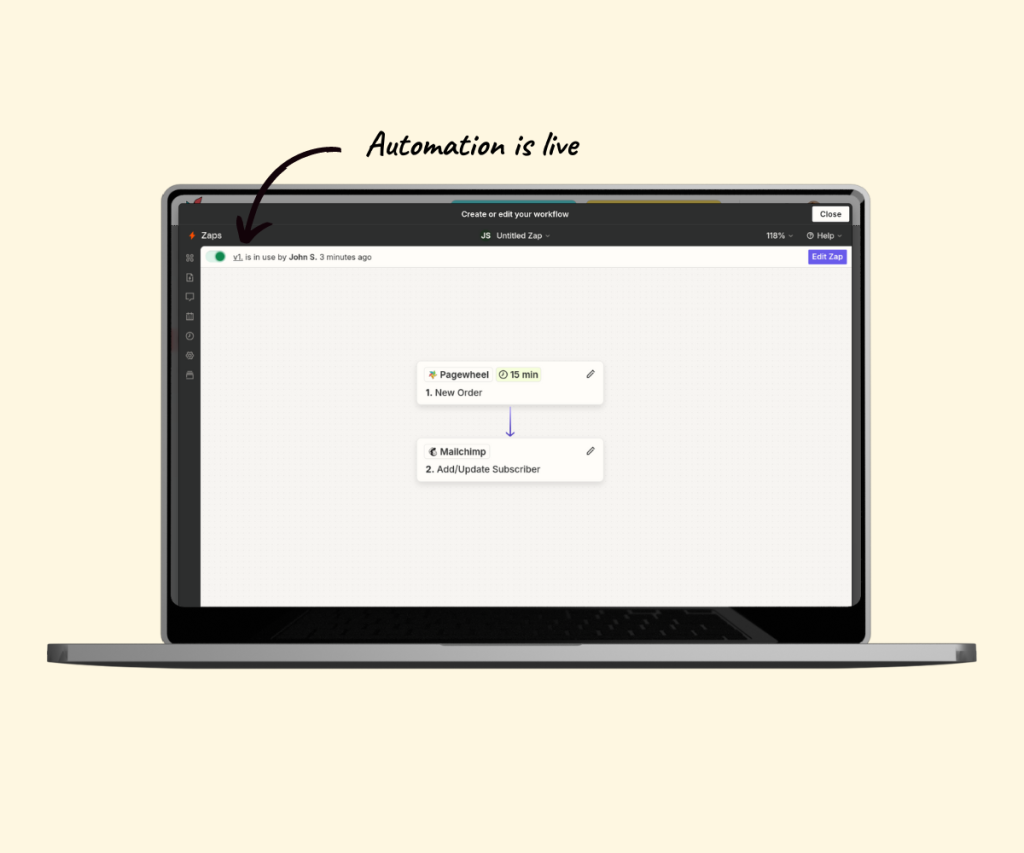 An annotated screenshot showing the result of completing the workflow.