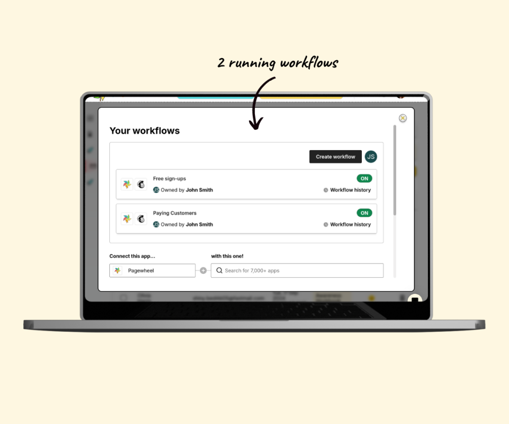 An annotated screenshot of the two running workflows needed to process all customer email addresses.