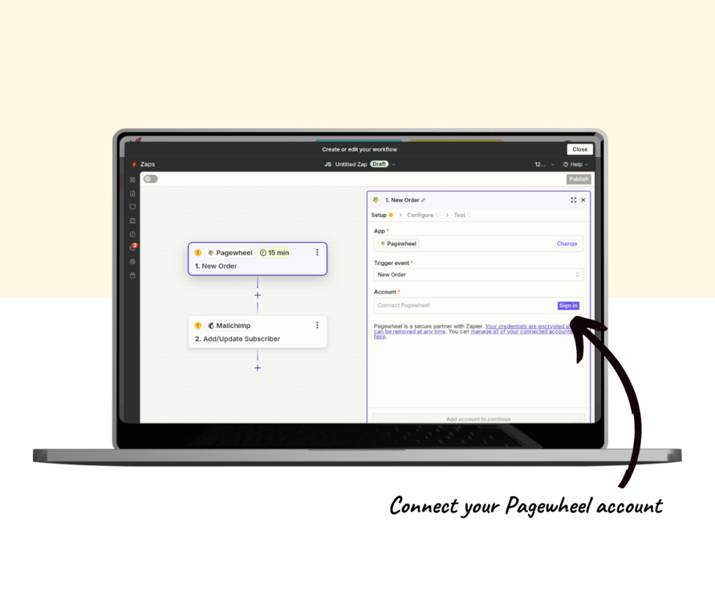 An annotated screenshot showing how to connect your Pagewheel account.