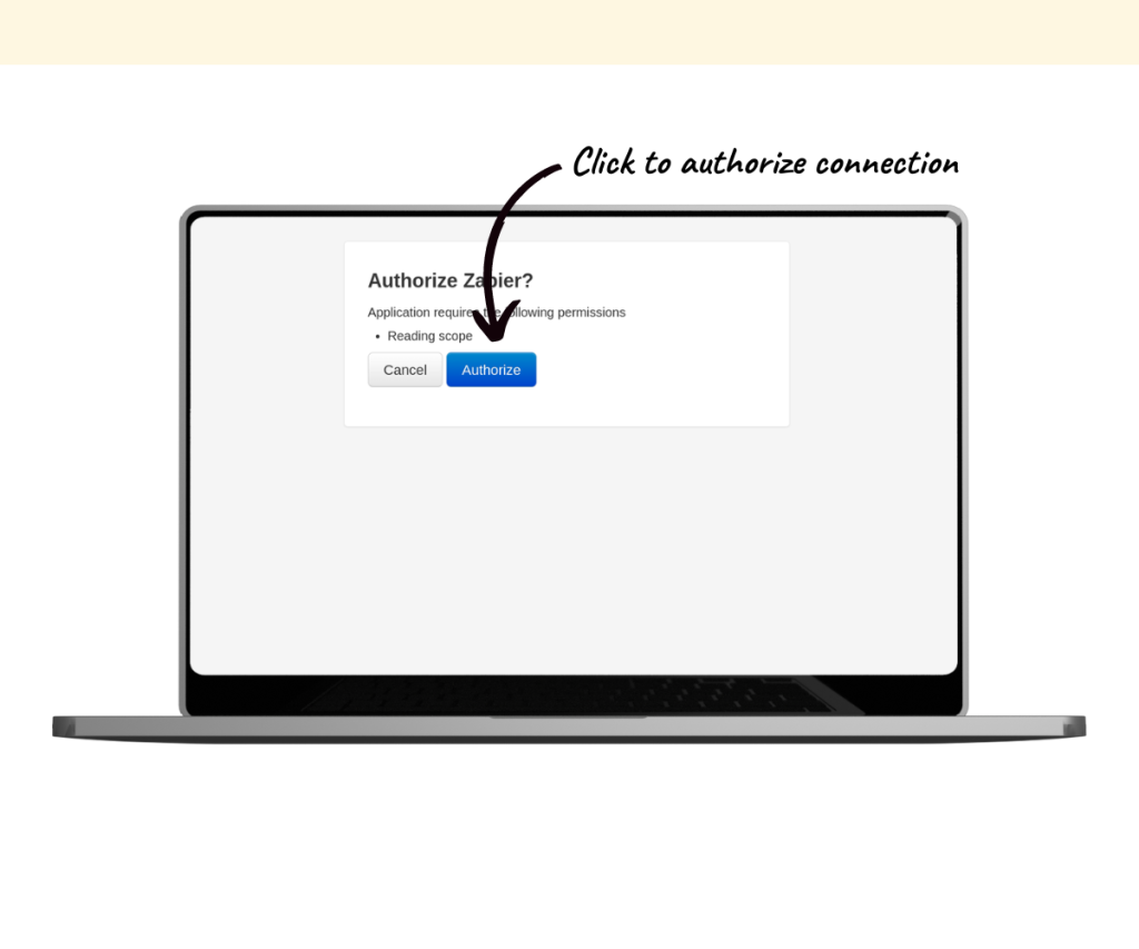An annotated screenshot showing how to authorize the connection between Zapier and Pagewheel.
