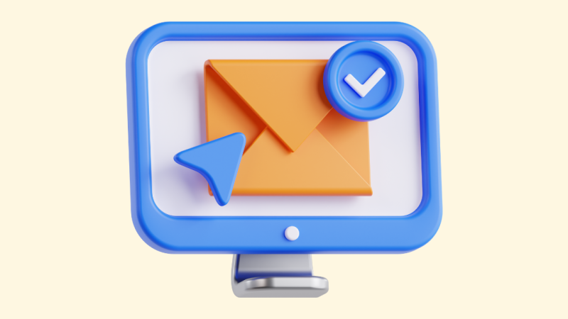 A simple stylized graphic of an email icon with a check mark.