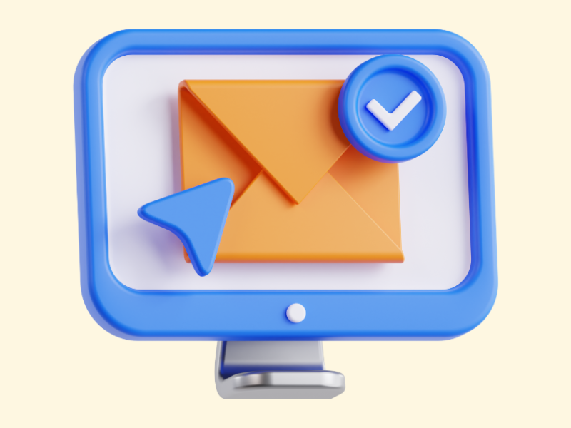 A simple stylized graphic of an email icon with a check mark.