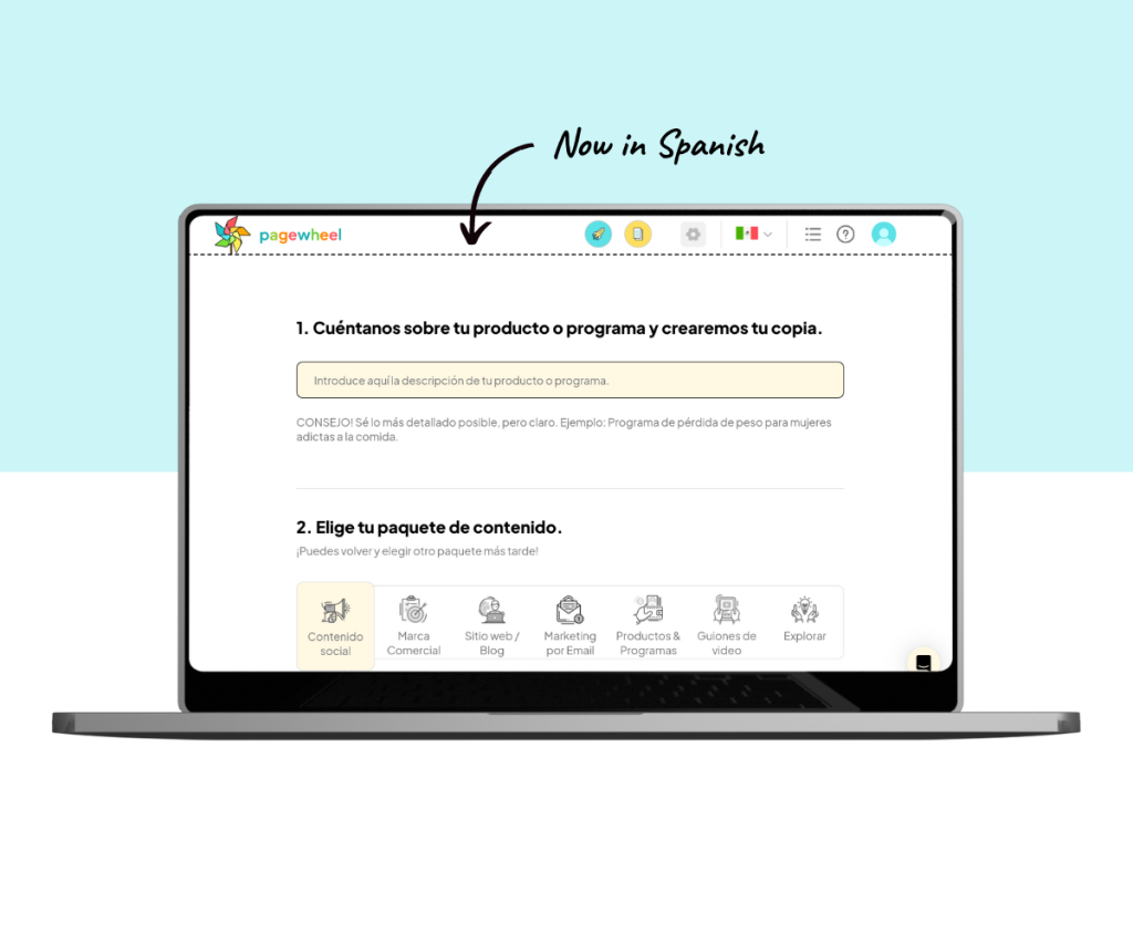An annotated screenshot of the Copy Packs generator interface in Spanish.