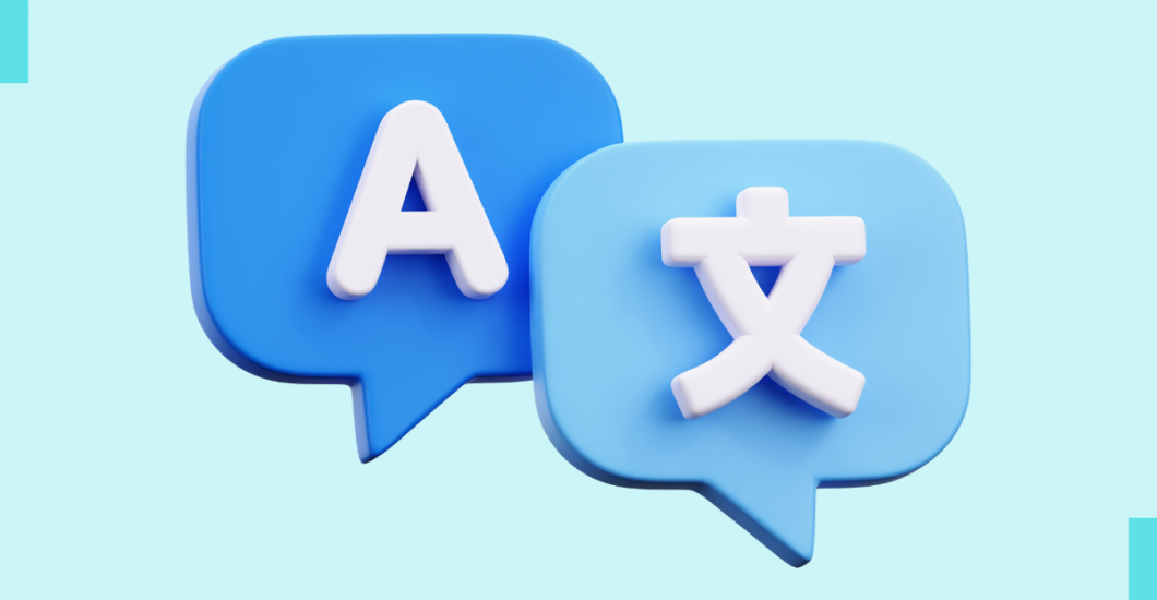 A simple stylized graphic depicting language icons.