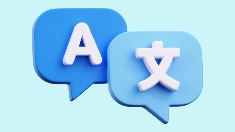 A simple stylized graphic depicting language icons.