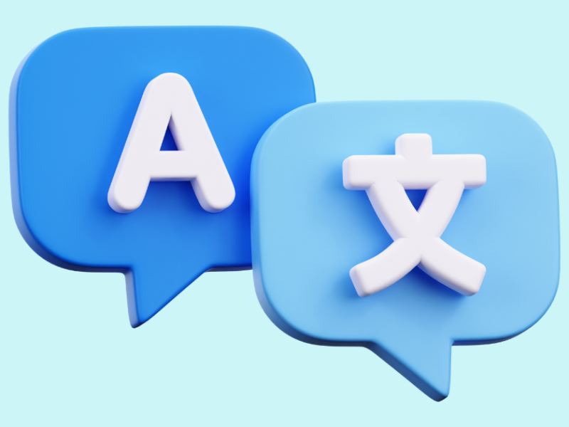 A simple stylized graphic depicting language icons.