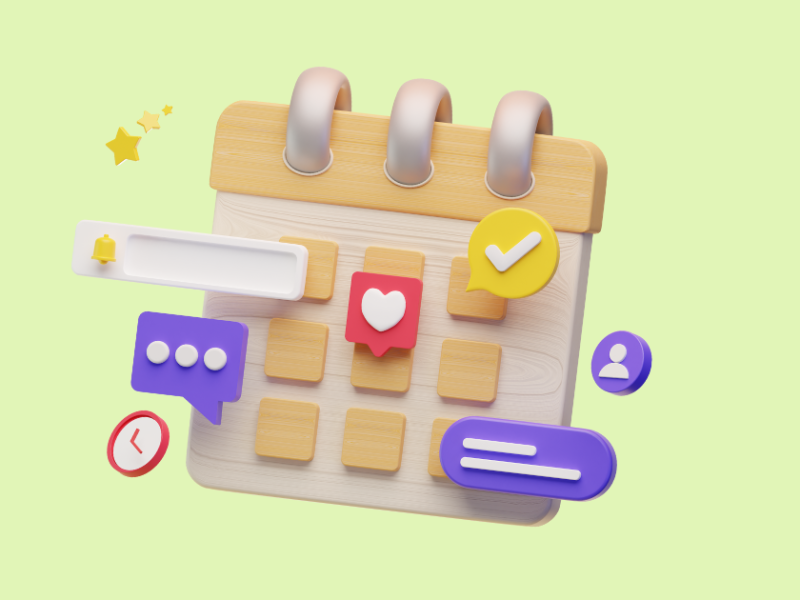 Graphic of a calendar icon with social media icons on it.