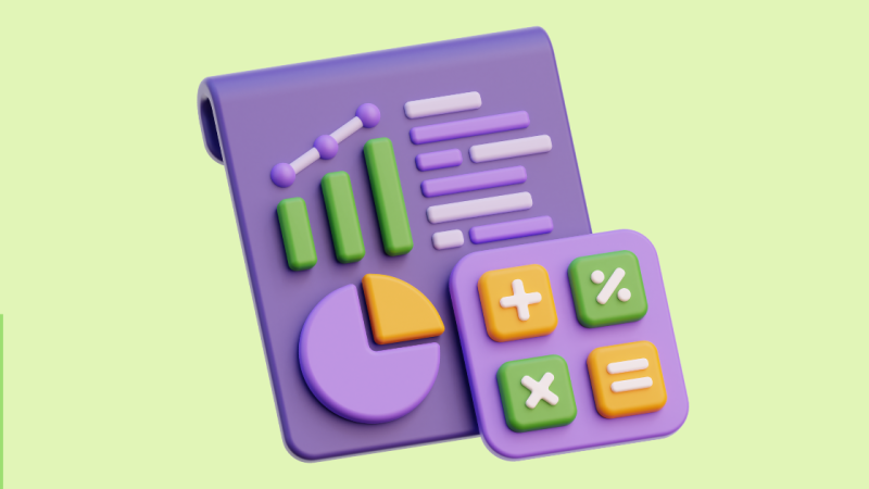 calculator and graph icon on a green background
