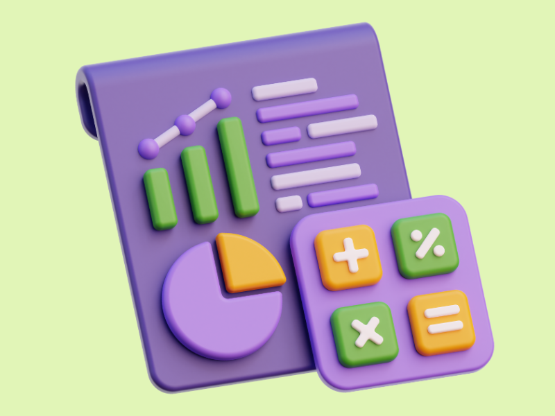 calculator and graph icon on a green background