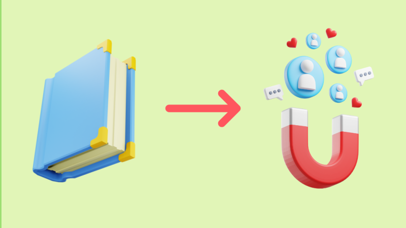 red arrow pointing from book icon to lead magnet icon