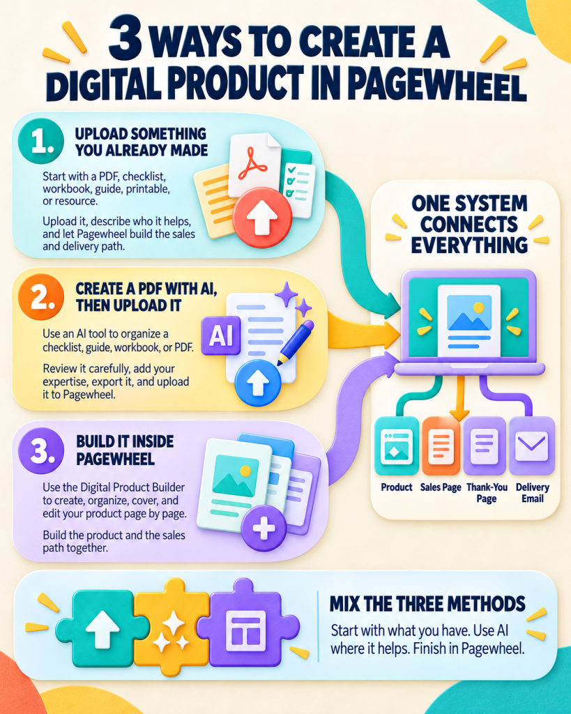 3 ways to create a digital product in pagewheel inforgraphic